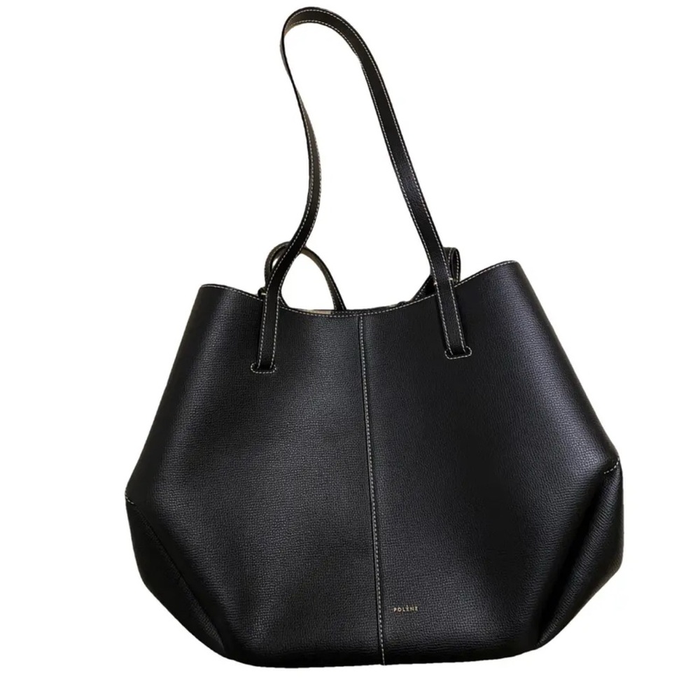 Polene Black Leather Tote Bag